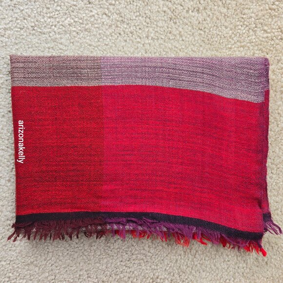 Eileen Fisher Wool & SIlk Lightweight Scarf Red, Burgundy, Purple - Picture 12 of 12